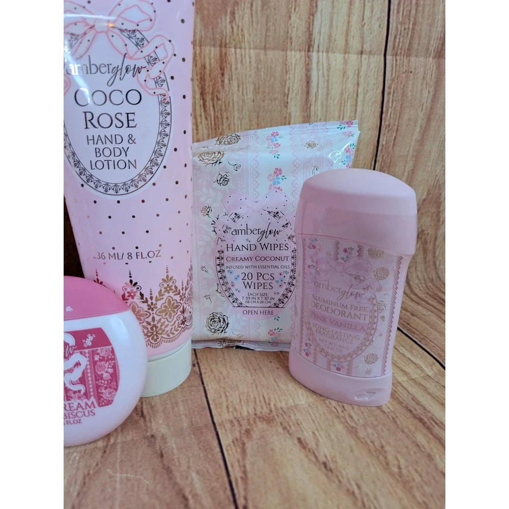 10 Pc Amberglow Beauty Set Lotion, Wave Spray, Wipes, Deodorant, Bath Bomb etc